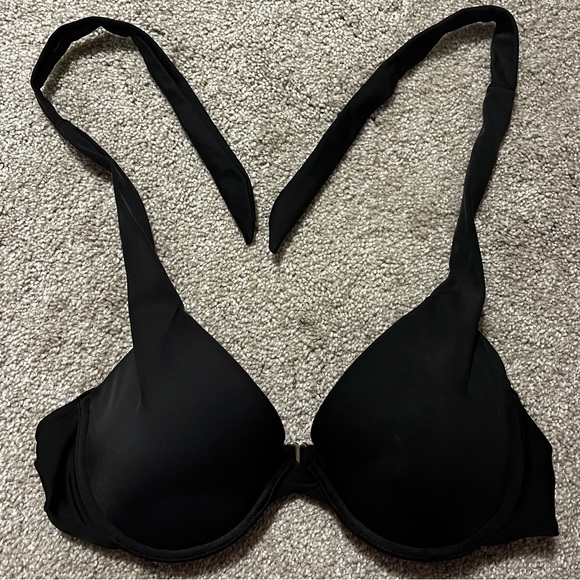 La vie en rose Black padded bikini top size medium. Halter tie.Back slide clip. - Picture 1 of 6